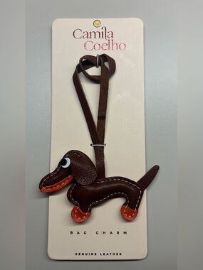 Camila Coelho Brown and Orange Leather Dachshund Bag Charm